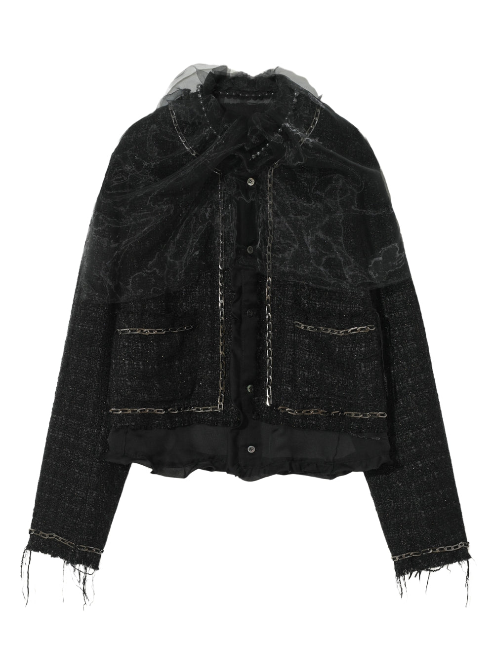 UNDERCOVER | Sheer Overlay Embellished Tweed Jacket