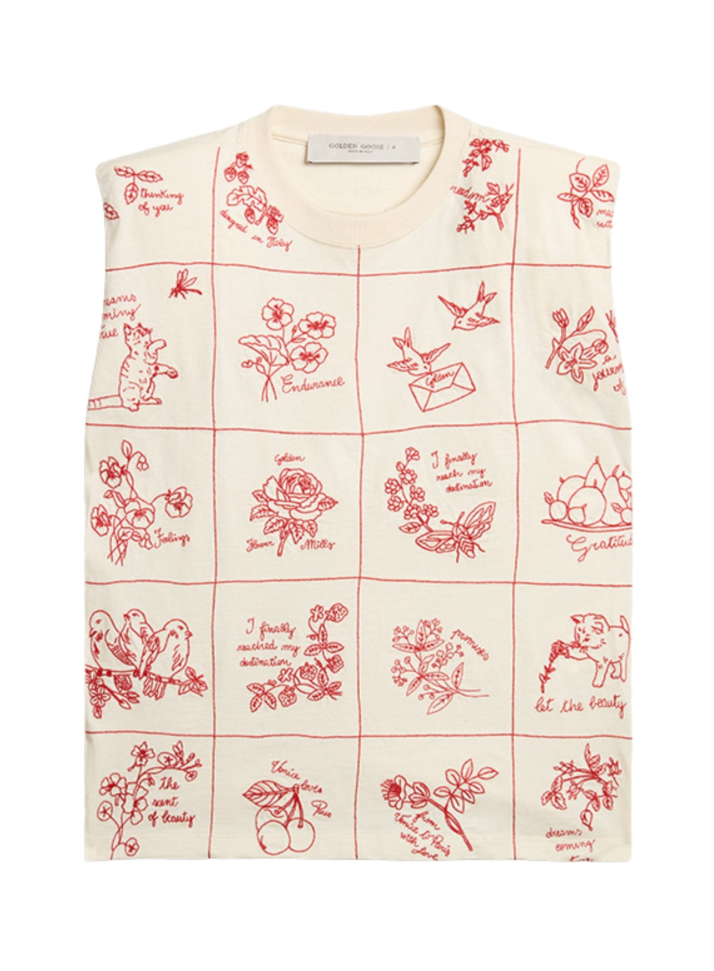 GOLDEN GOOSE | Embroidered Sleeveless Tee With Padded Shoulders