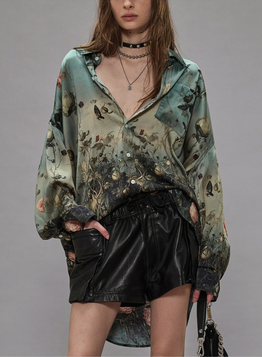 R13 | Drop Neck Shirt in Dipped Black Turquoise Floral – Joan Shepp