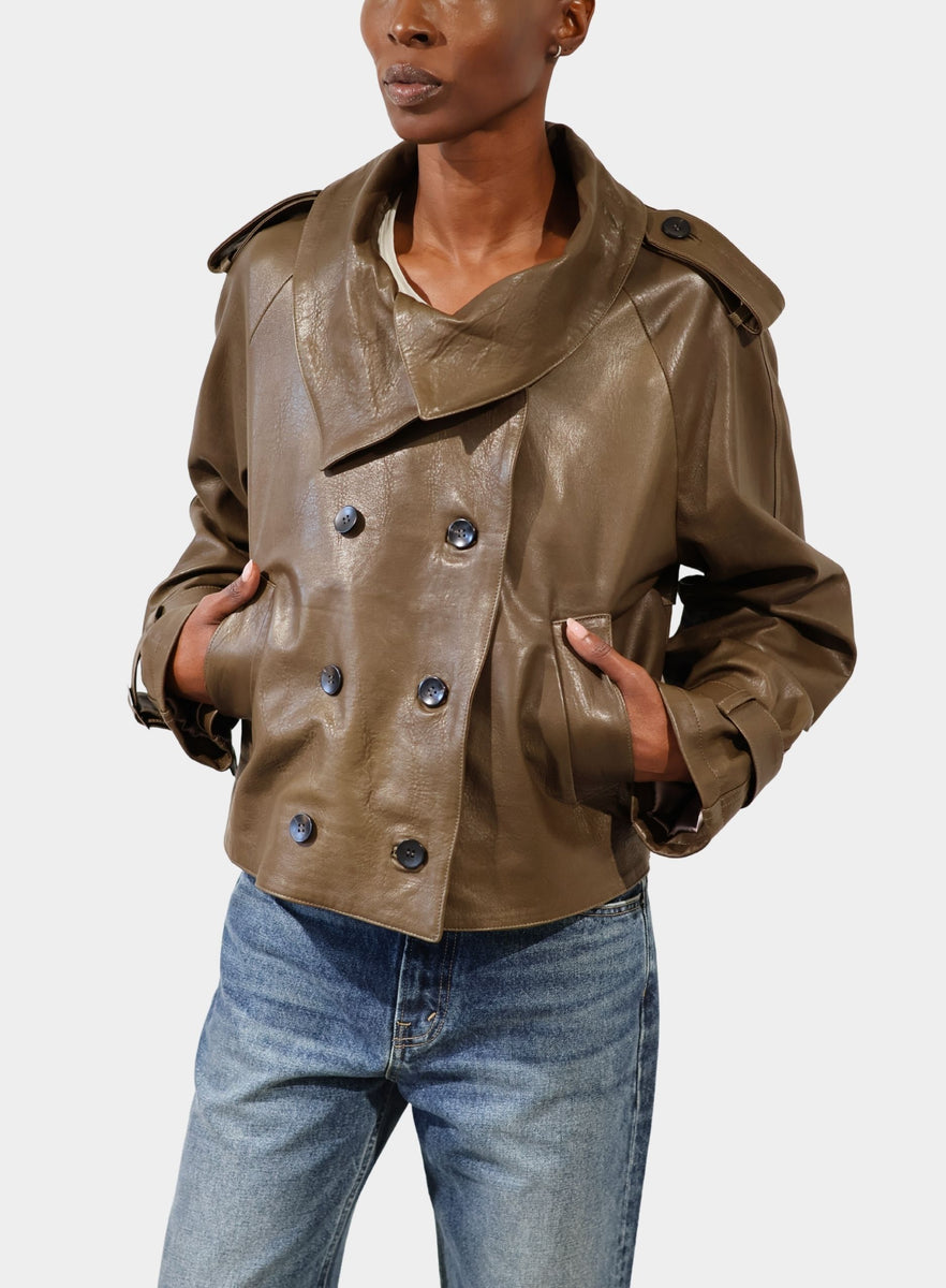 状態良好✨GIORGIO BRATO 46 オーガニック レザージャケット 茶 GIORGIO BRATO | Double-Breasted Leather Jacket – Joan Shepp