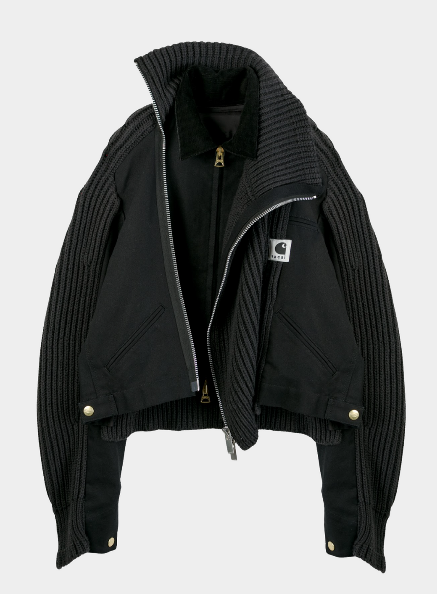 sacai Carhartt Duck Knit Blousonサイズ3 黒 SACAI X CARHARTT WIP DUCK X WOOL KNIT BLOUSON – HIRSHLEIFERS