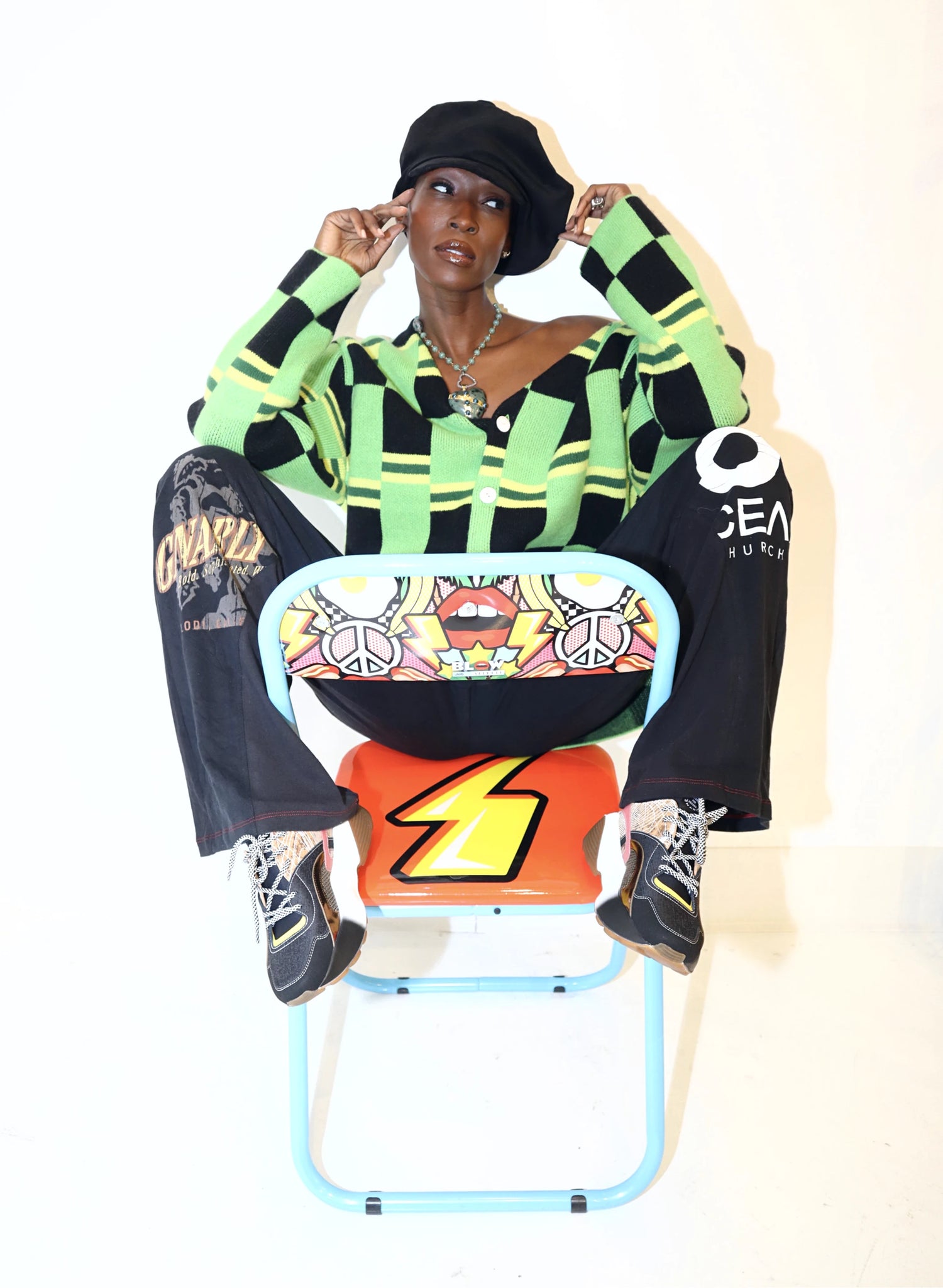 THE ELDER STATESMAN COLLECTION IMAGE, PRODUCTS FEATURED: THE ELDER STATESMAN STRETCH CHECKER CARDIGAN