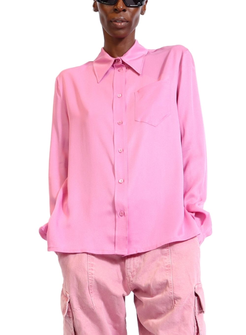 MOSCHINO JEANS | Silk Blend Twill Button Up Shirt