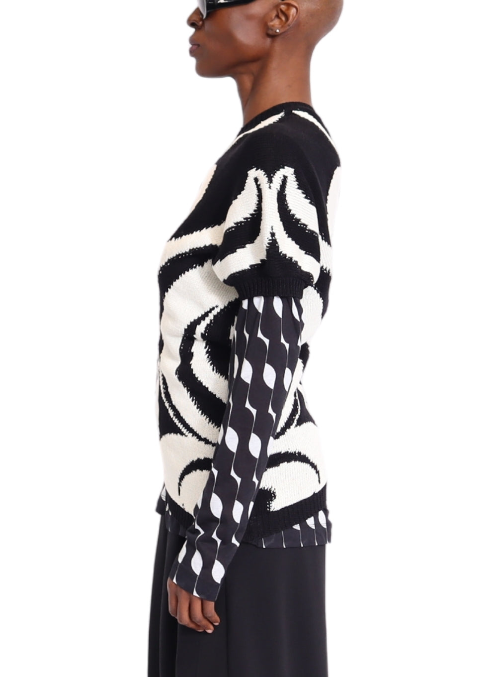 DRIES VAN NOTEN | Asymmetrical Swirl Print Short Sleeve Sweater