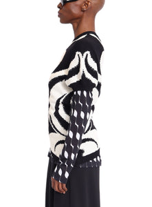 DRIES VAN NOTEN | Asymmetrical Swirl Print Short Sleeve Sweater