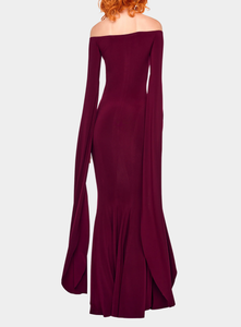 Norma Kamali Off Shoulder Ribbon Sleeve Fishtail Gown