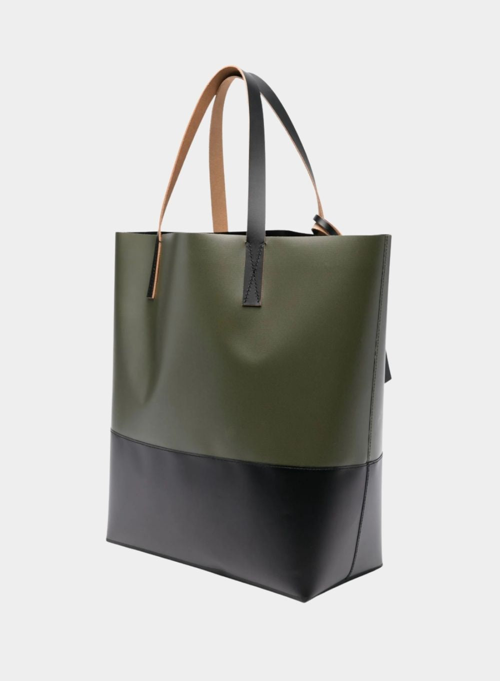 Green and black tote bag on a white background