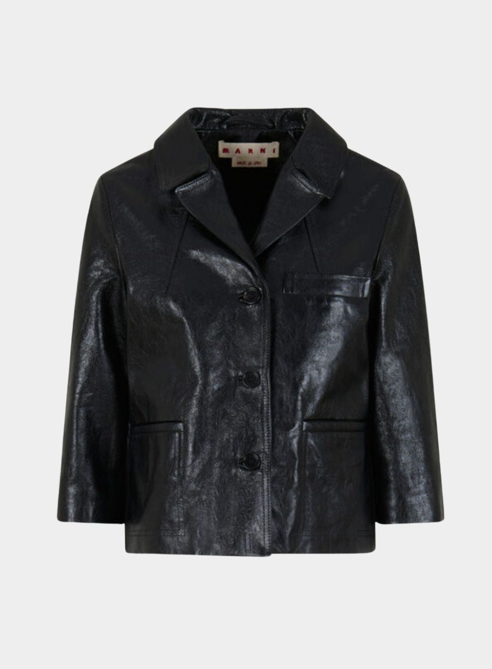 Black leather jacket on a white background