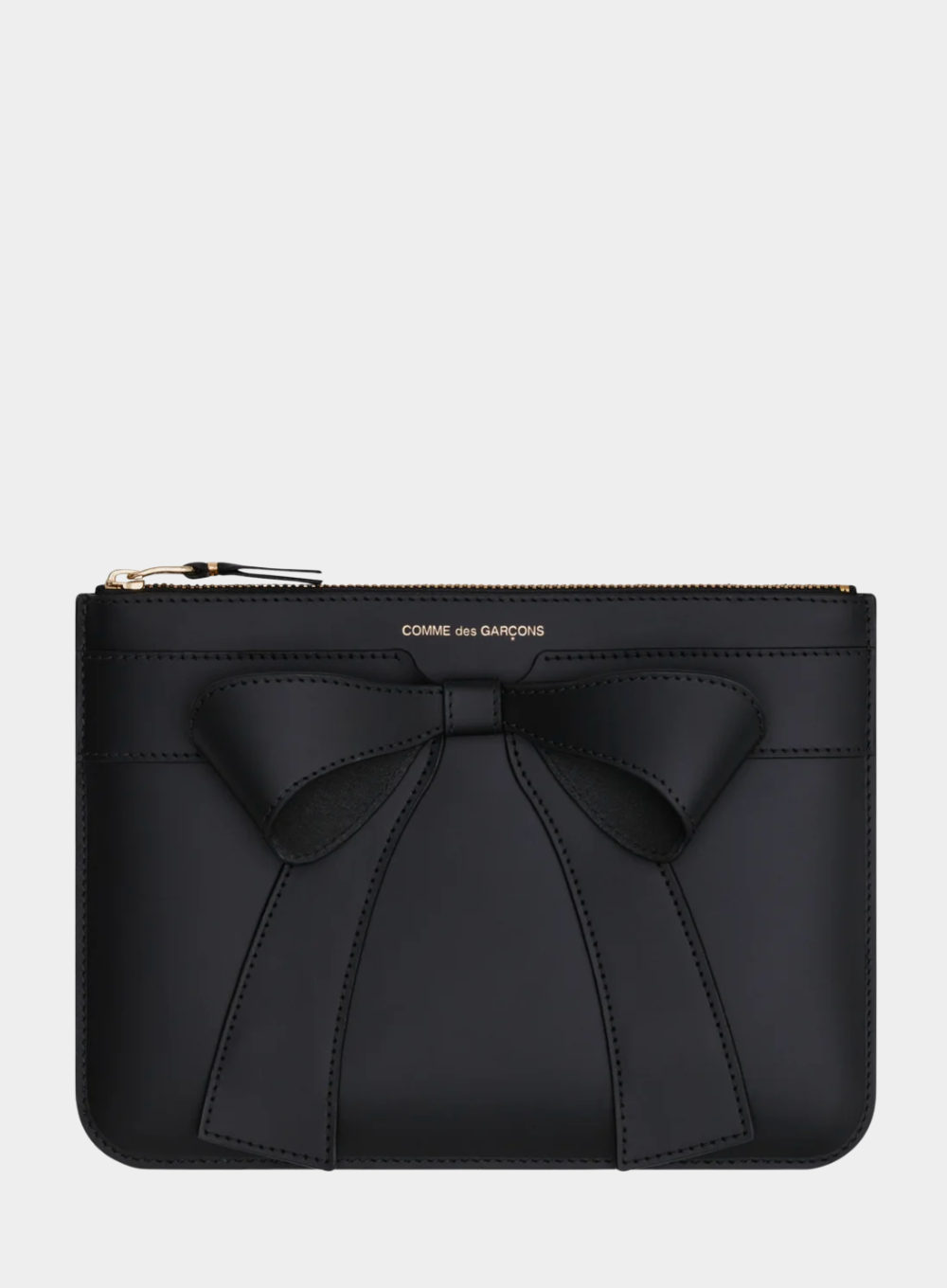 Black pouch with a bow on a white background