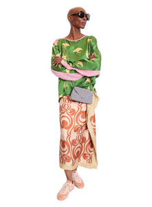DRIES VAN NOTEN | Silk Twill Bicolor Swirl Print Skirt