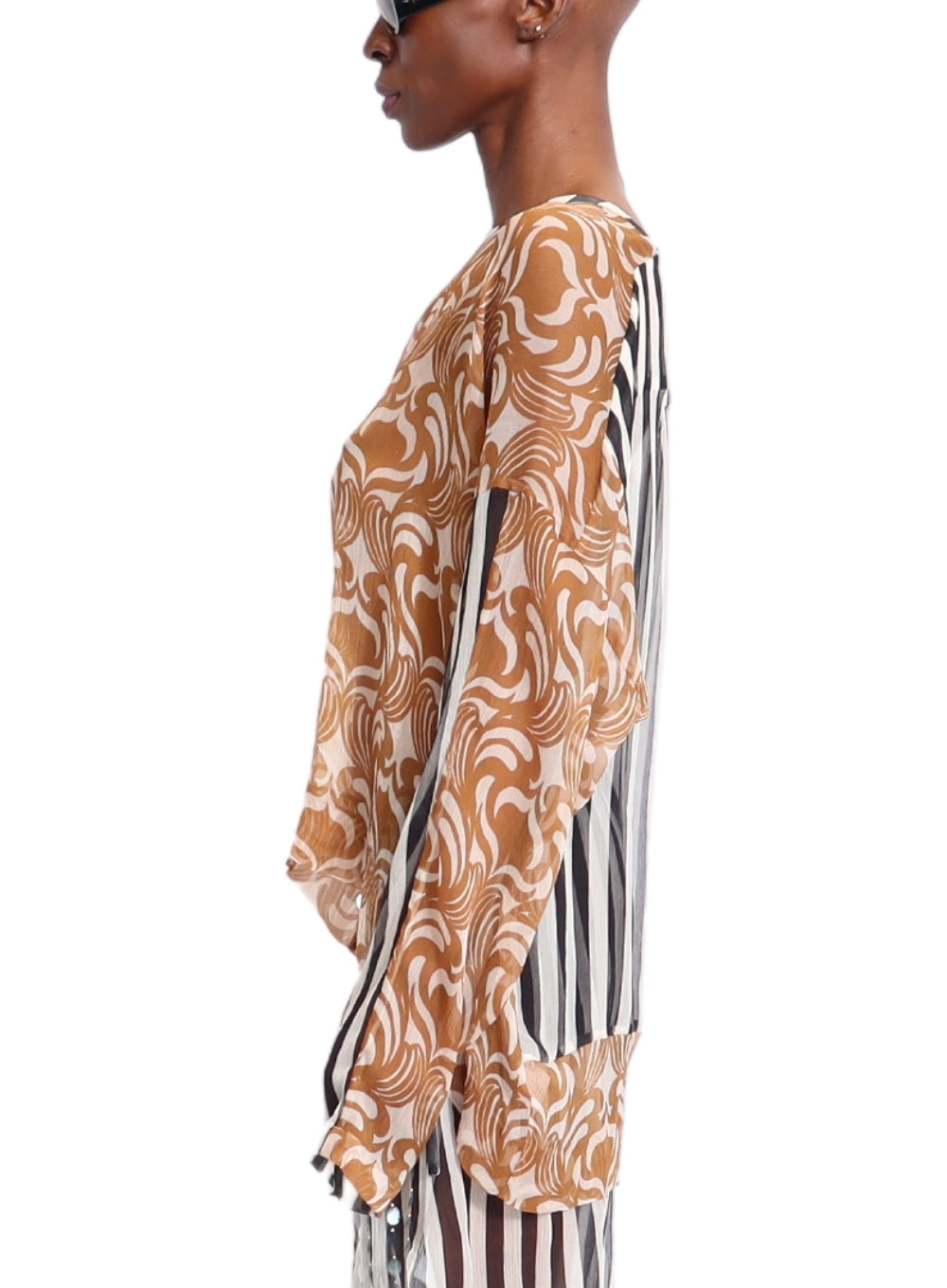 DRIES VAN NOTEN | Asymmetrical Printed Sheer Silk Top