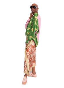 DRIES VAN NOTEN | Silk Twill Bicolor Swirl Print Skirt