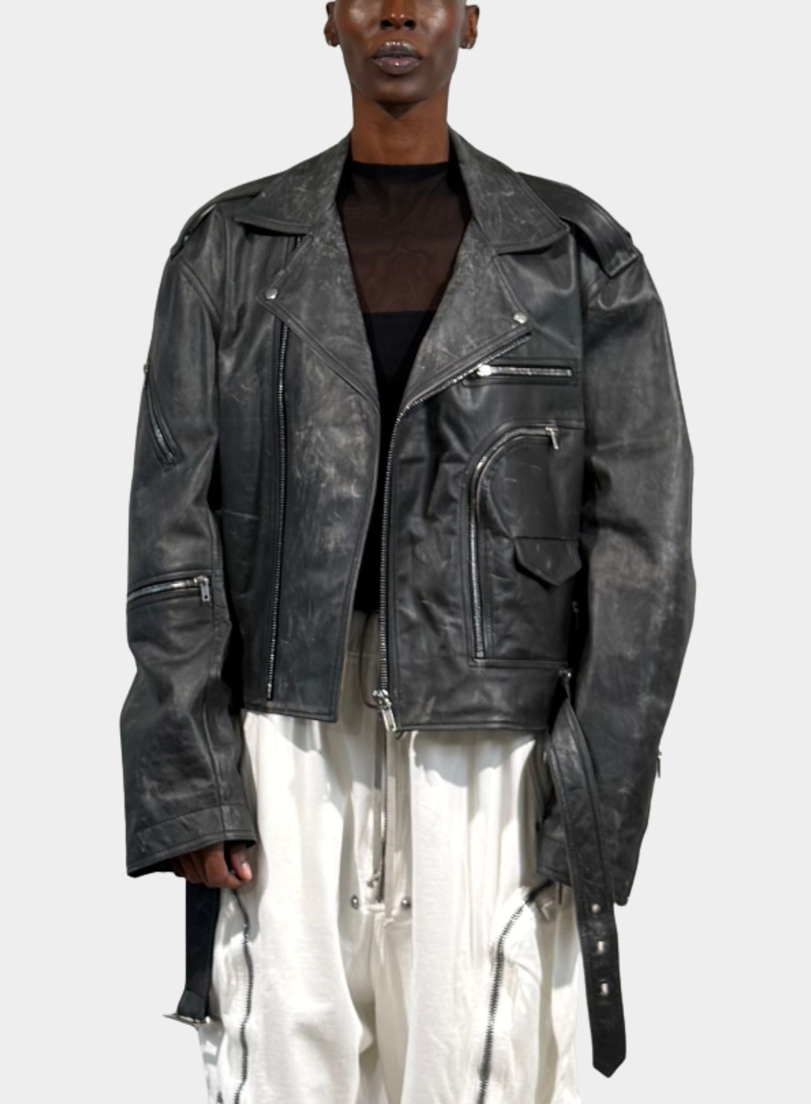 RICK OWENS | Cropped Jumbo Bauhaus Stooges Leather Jacket – Joan Shepp