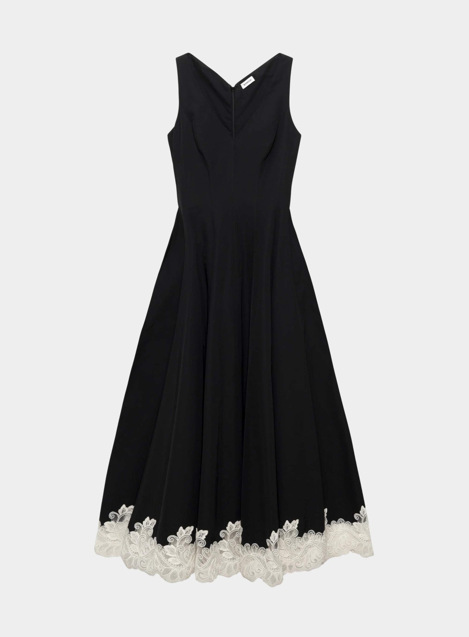 SIMKHAI Mira Cotton Faille Lace Midi Dress, Black Multi, Women's, 8