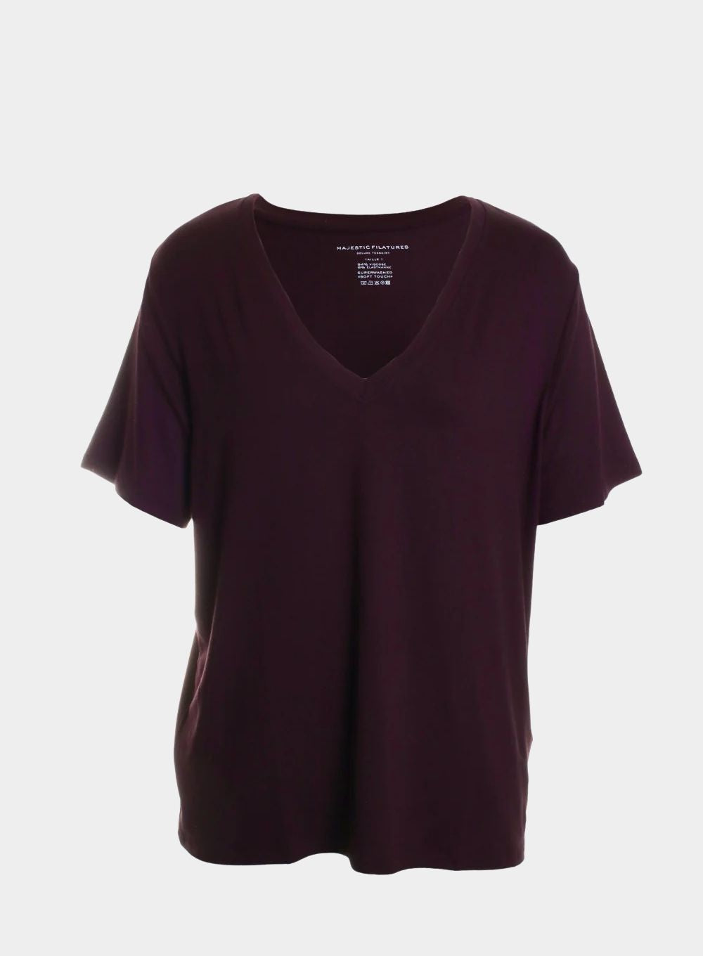 MAJESTIC | Wine Soft Touch Short Sleeve V Neck