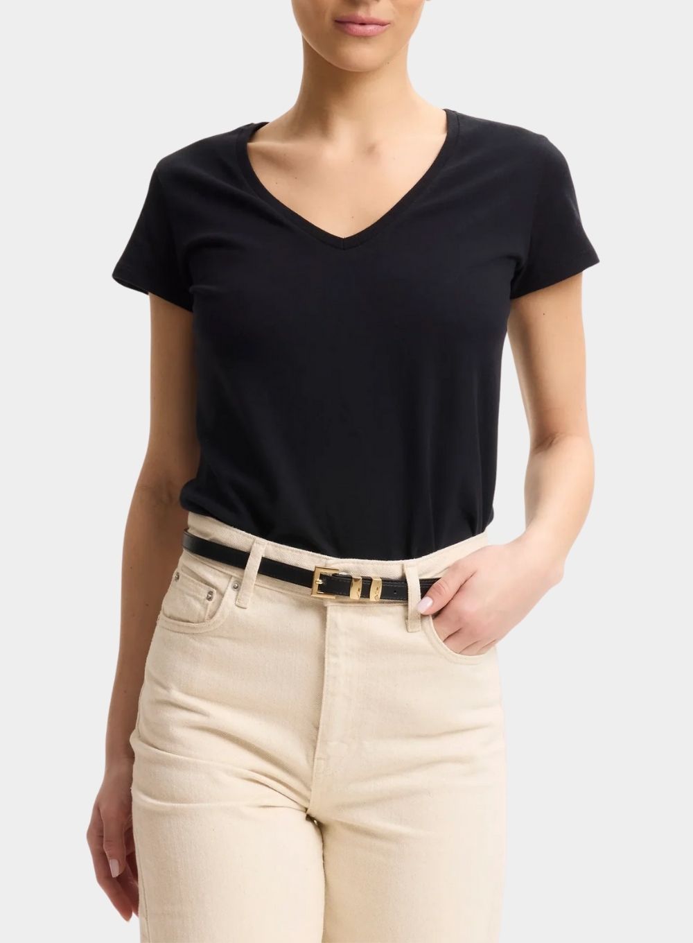 MAJESTIC | Black Soft Touch Short Sleeve V Neck