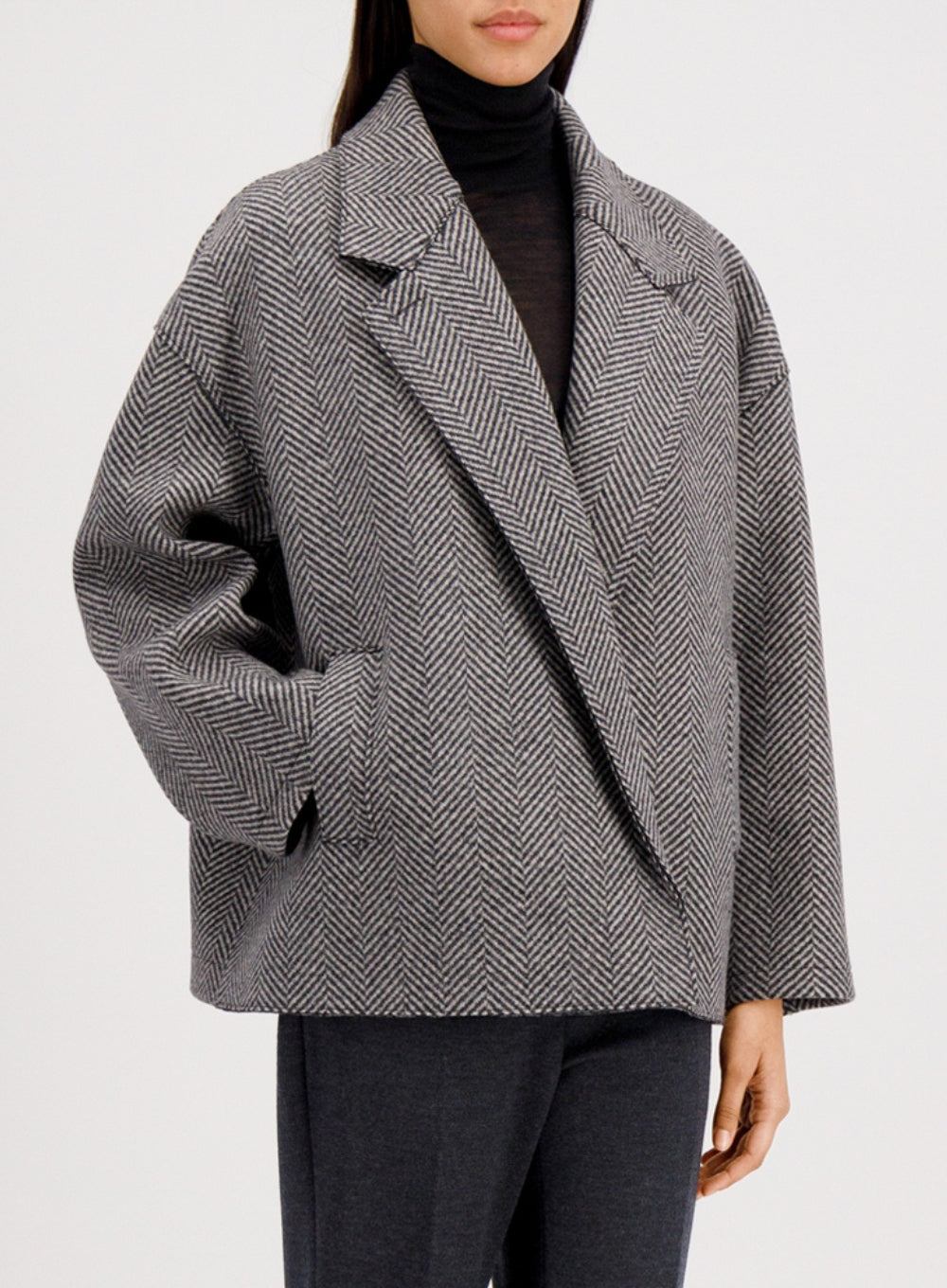HARRIS WHARF | Oversized Boxy Jacket Patterned Cashmere