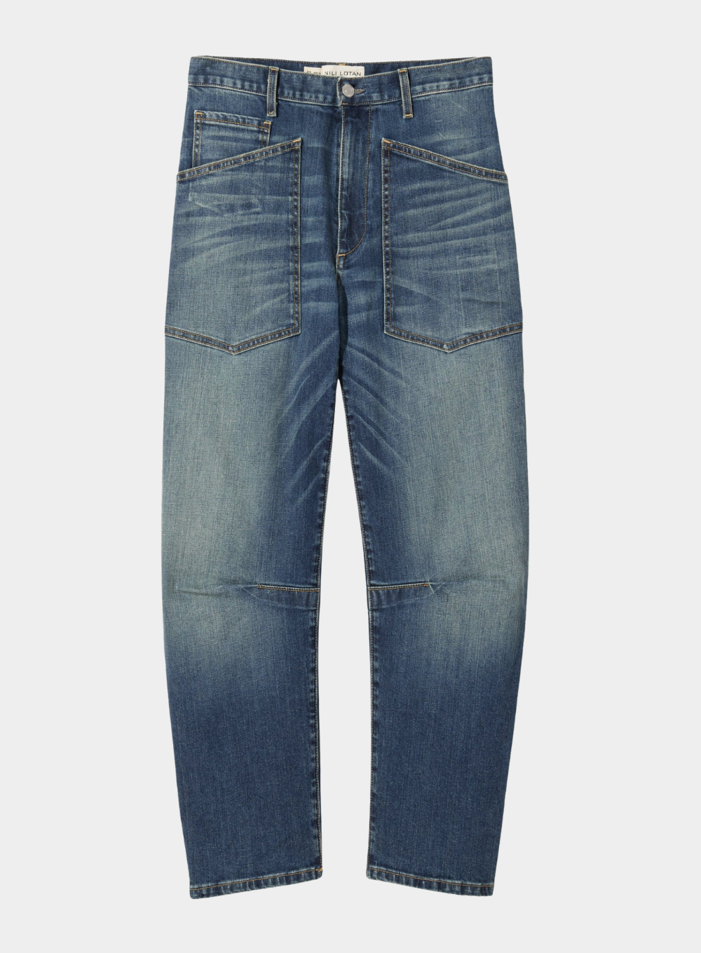 Blue jeans on a light gray background