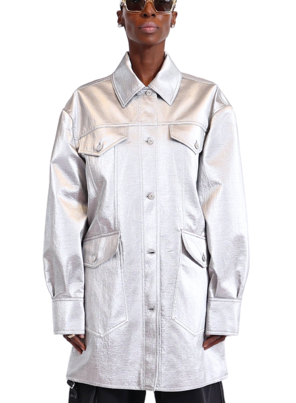 MOSCHINO JEANS | Metallic Coated Button Up Jacket