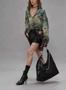 R13 | Drop Neck Shirt in Dipped Black Turquoise Floral – Joan Shepp