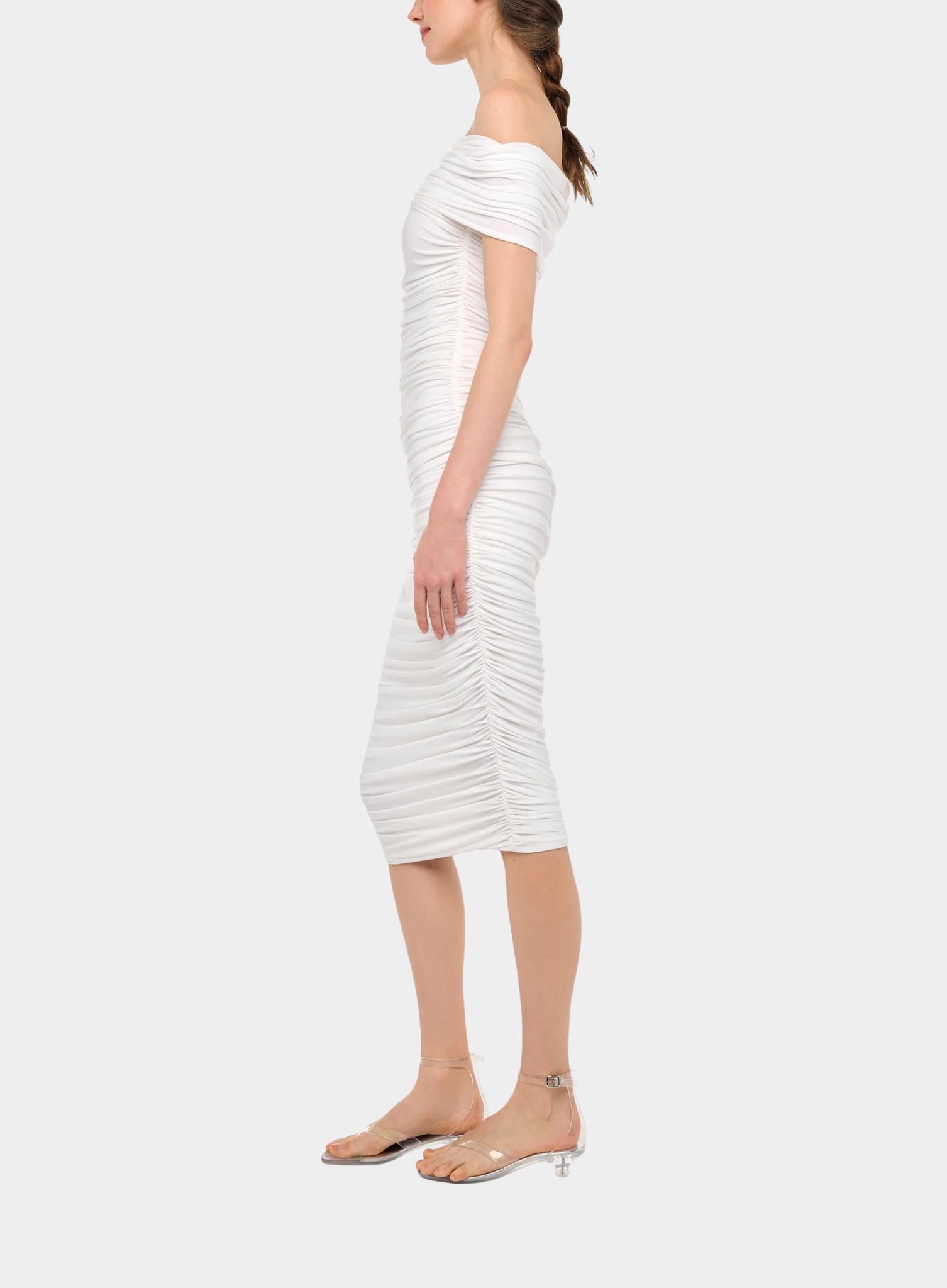 norma kamali shirred midi dress NORMA KAMALI