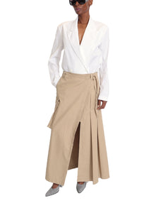DRIES VAN NOTEN | Stone Washed Cotton Chino Wrapped Skirt