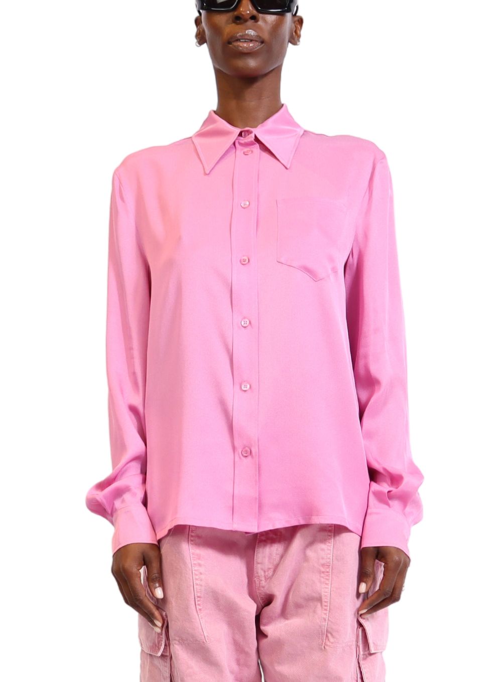 MOSCHINO JEANS | Silk Blend Twill Button Up Shirt